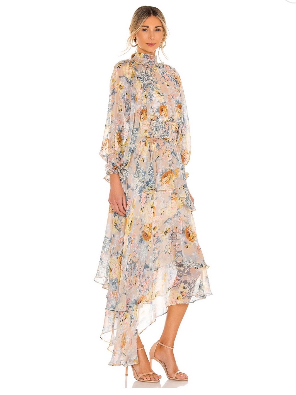 Elliatt Pastel Floral High-Low Chiffon Dress - Blush, Yellow, Blue - Picture 2 of 10